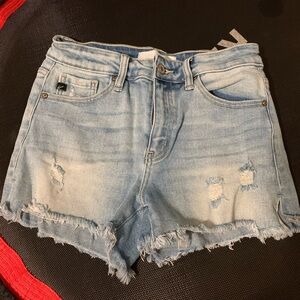 KanCan Blue Jean Shorts with Distressed Details